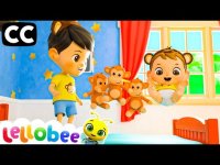 کارتون موزیکال پنج میمون کوچولوی بازیگوش روی تخت می پرند و می پرند !