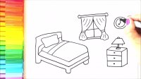 آموزش نقاشی کودکانه _ نقاشی زیبای اتاق خواب با رنگ آمیزی